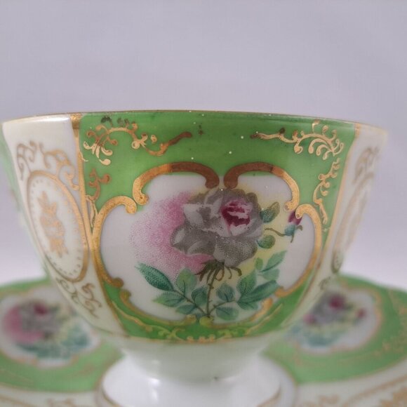 Thames Green Bone China Floral Tea Cup Saucer Gold Trimmed Vintage - Picture 12 of 16